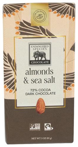 Endangered Species Chocolate Bar Drk Sslt Almonds - 3 Oz (12 Units)