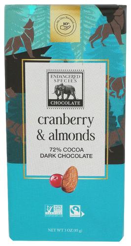 Endangered Species Chocolate Bar Wolf Drk Crnbry Almond - 3 Oz (12 Units)