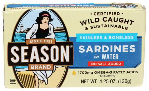 Seasons Sardine Nsa Skls & Bnls Water - 4.25 Oz (12 Units)