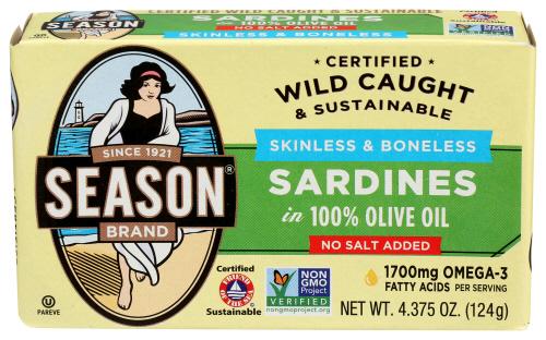 Seasons Sardine Nsa Sknl & Bnls Oil - 4.375 Oz (12 Units)