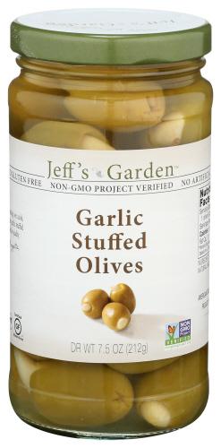 Jeffs Garden Olive Stfd Garlic Nat - 7.5 Oz (6 Units)