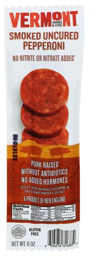 Vermont Smoke Pepperoni Uncured Smkd - 6 Oz (12 Units)