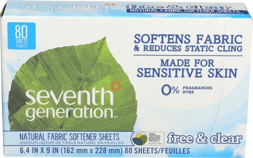 Seventh Generation Fabric Sftnr Shts Free & Clear - 80 Pc (4 Units)