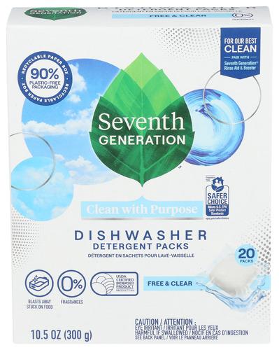Seventh Generation Autodish Pcks Free Clear - 20 Pc (6 Units)
