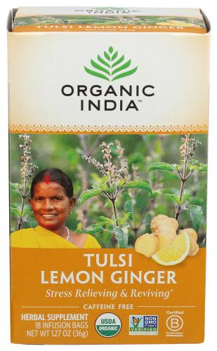 Organic India Tea Tulsi Lemon Gngr Organic - 18 Bg (6 Units)