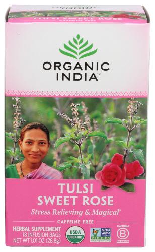 Organic India Tea Tulsi Sweet Rose - 18 Bg (6 Units)