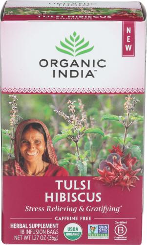 Organic India Tea Hibiscus Infsn Tulsi - 18 Bg (6 Units)