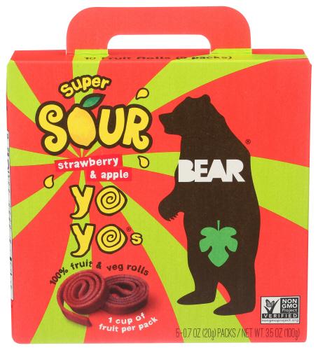 Bear Yoyo Snack Yoyo Sour Strawberry - 3.5 Oz (6 Units)