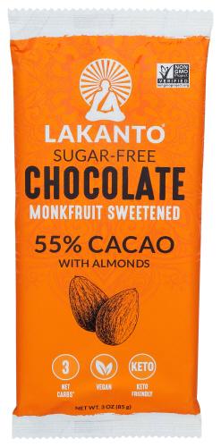 Lakanto Chocolate Bar 55% Almond Sgr - 3 Oz (8 Units)