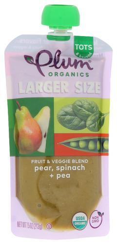 Plum Organics Pouch Tots Pear Spnh Pea - 7.5 Oz (6 Units)