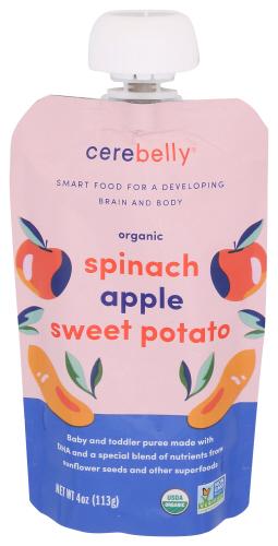 Cerebelly Puree Baby Spinach Apple - 4 Oz (12 Units)