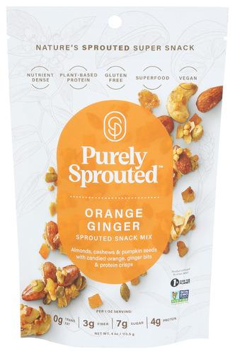 Purely Sprouted Mix Snack Orange Ginger - 4 Oz (6 Units)