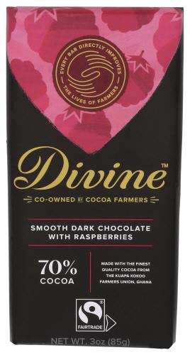 Divine Chocolate Chocolate Bar Drk Raspberries - 3 Oz (12 Units)