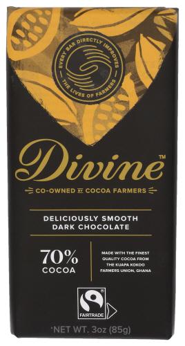 Divine Chocolate Chocolate Bar Dark 70 - 3 Oz (12 Units)