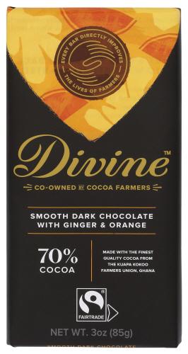Divine Chocolate Chocolate Bar Drk Gngr Orange - 3 Oz (12 Units)