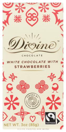 Divine Chocolate Chocolate Bar White Strawberry - 3 Oz (12 Units)