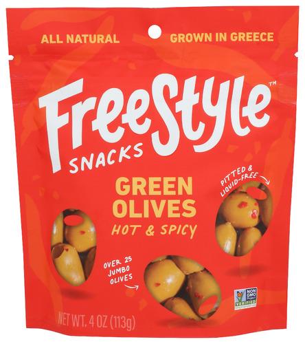 Freestyle Snacks Olives Green Hot Spicy - 4 Oz (6 Units)