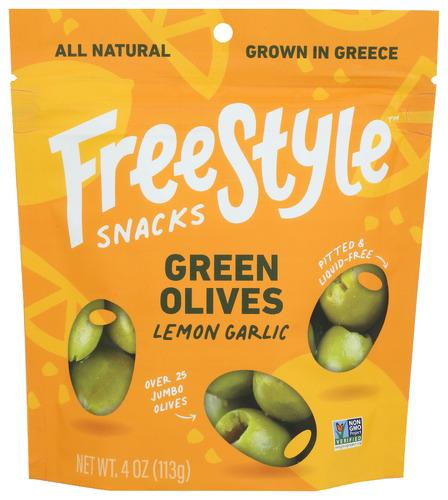 Freestyle Snacks Olives Grn Lemon Garlic - 4 Oz (6 Units)