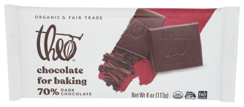 Theo Chocolate Bar Baking Dark 70% - 4 Oz (10 Units)
