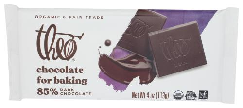 Theo Chocolate Bar Baking Dark 85% - 4 Oz (10 Units)
